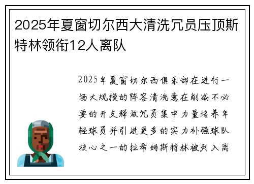 2025年夏窗切尔西大清洗冗员压顶斯特林领衔12人离队