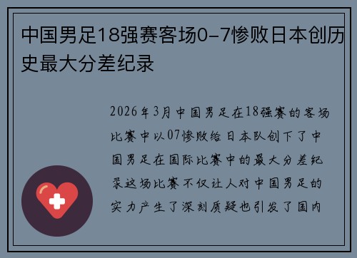 中国男足18强赛客场0-7惨败日本创历史最大分差纪录